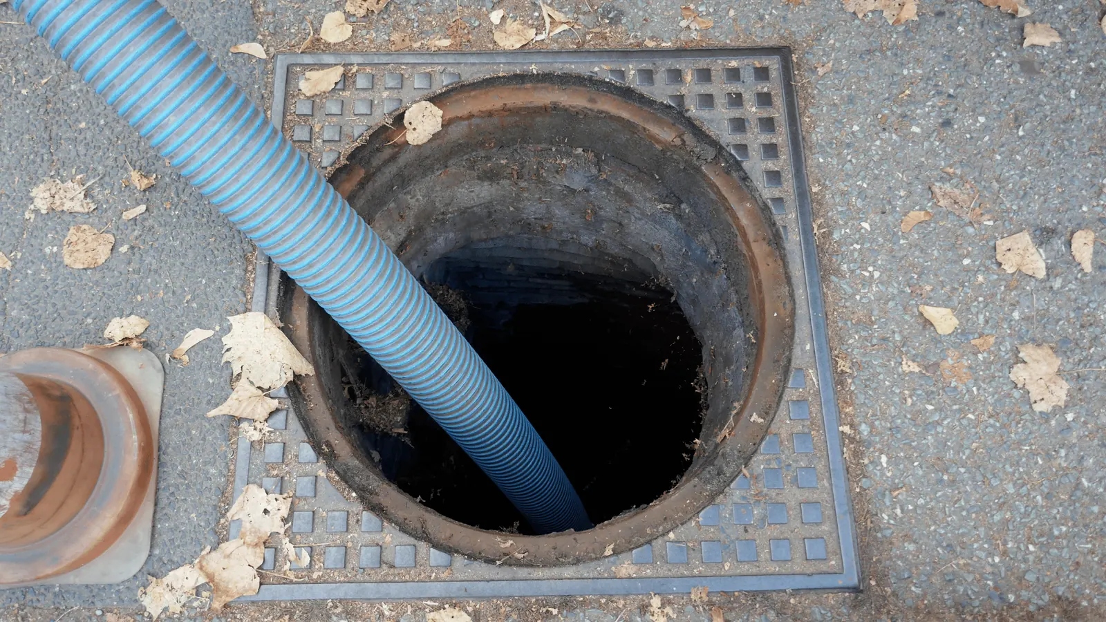Heavy-duty extraction hose operating in a drain access point